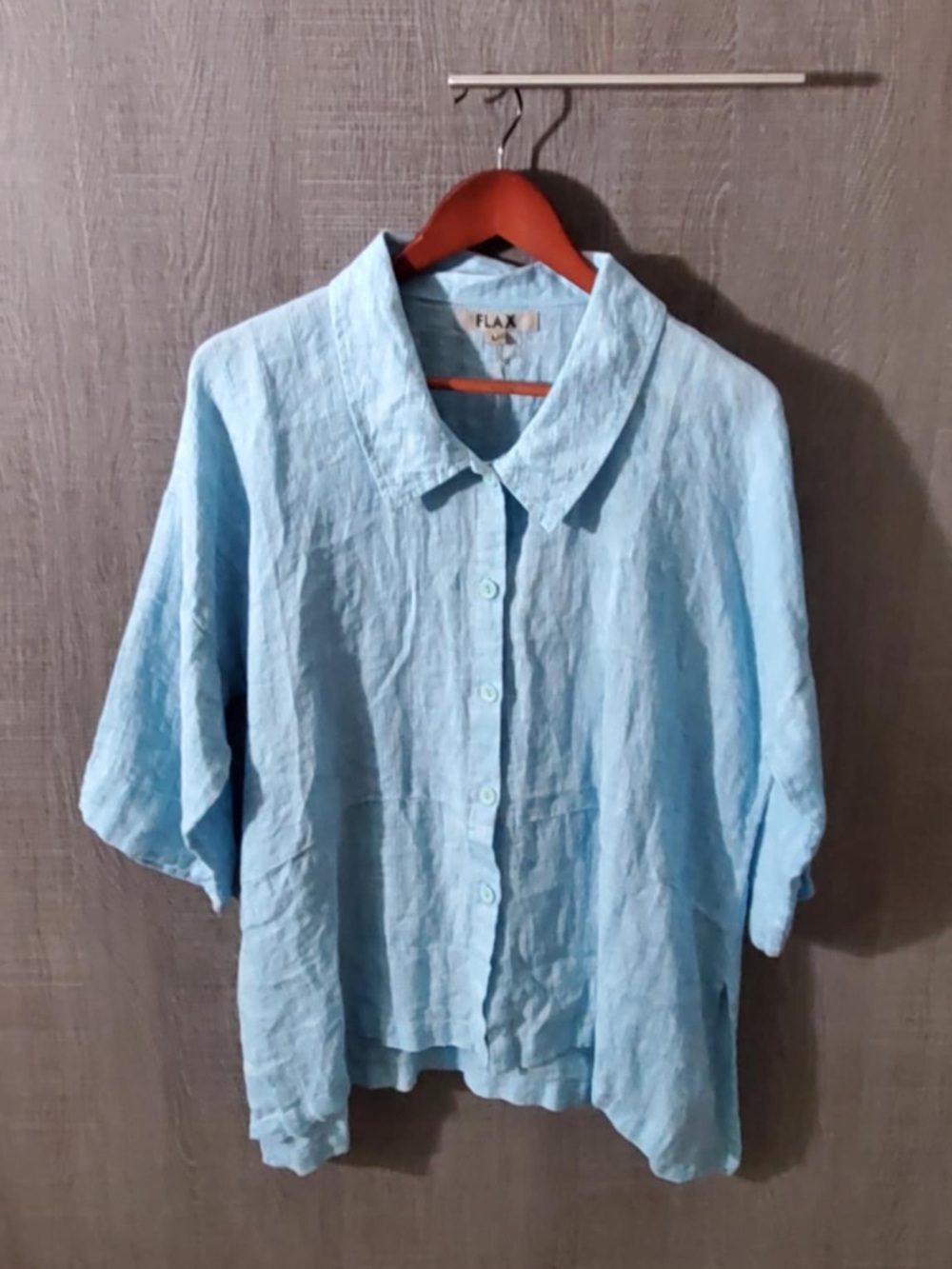 Flax Artful Blouse Linen Aqua Blue Button 3/4 Sleeve Ladgenlook MEDIUM - Picture 2 of 10